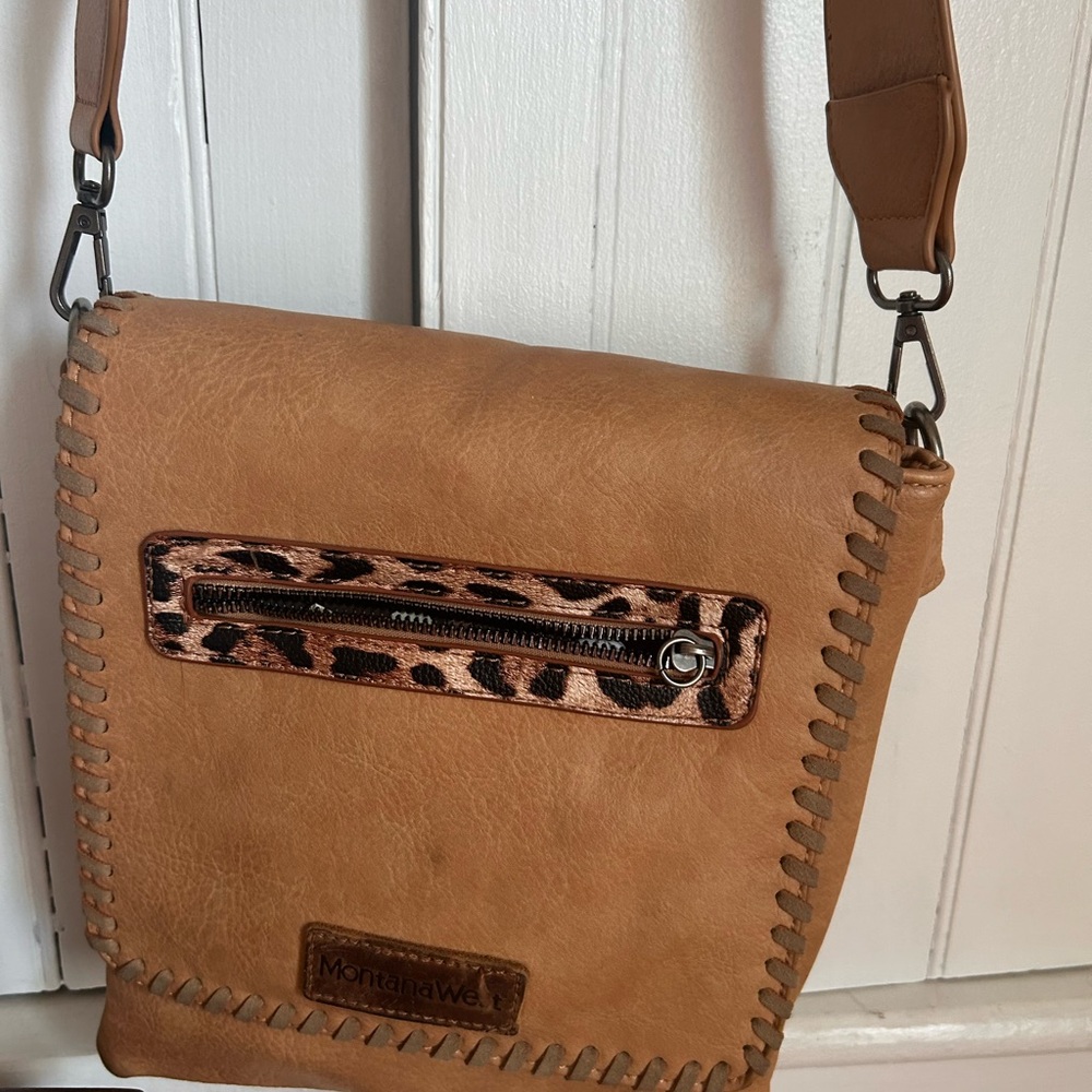 Montana West Tan Crossbody Bag with Leopard Detail